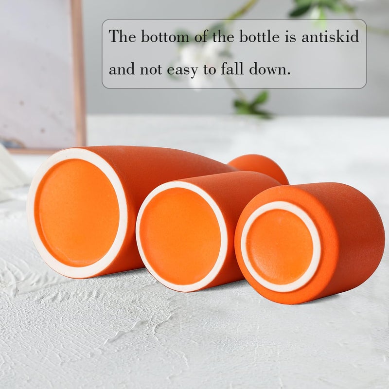 CEMABT Ceramic Orange Vases Set of 3 Small Flower Vases for Decor, Modern Rustic Farmhouse Home Decor, Decorative Vases for Pampas Grass,Idea Shelf,Table,Bookshelf,Entryway- Distressed Decor - Image 2
